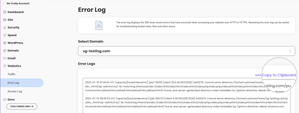 Network Error Logs How to find and export the server error log for your site? - SiteGround KB