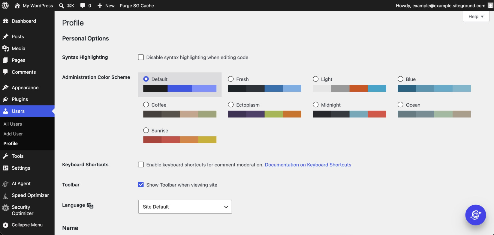 How To Change WordPress Admin Color Scheme - SiteGround Tutorials
