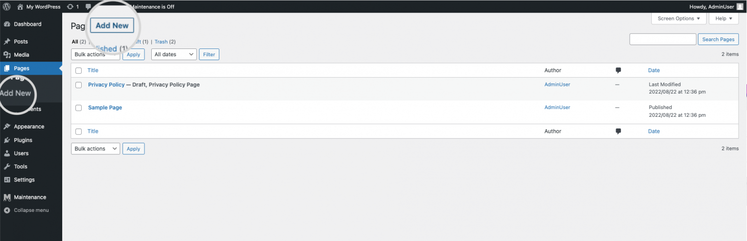 Add Only Page Example How to add pages in WordPress - SiteGround Tutorials