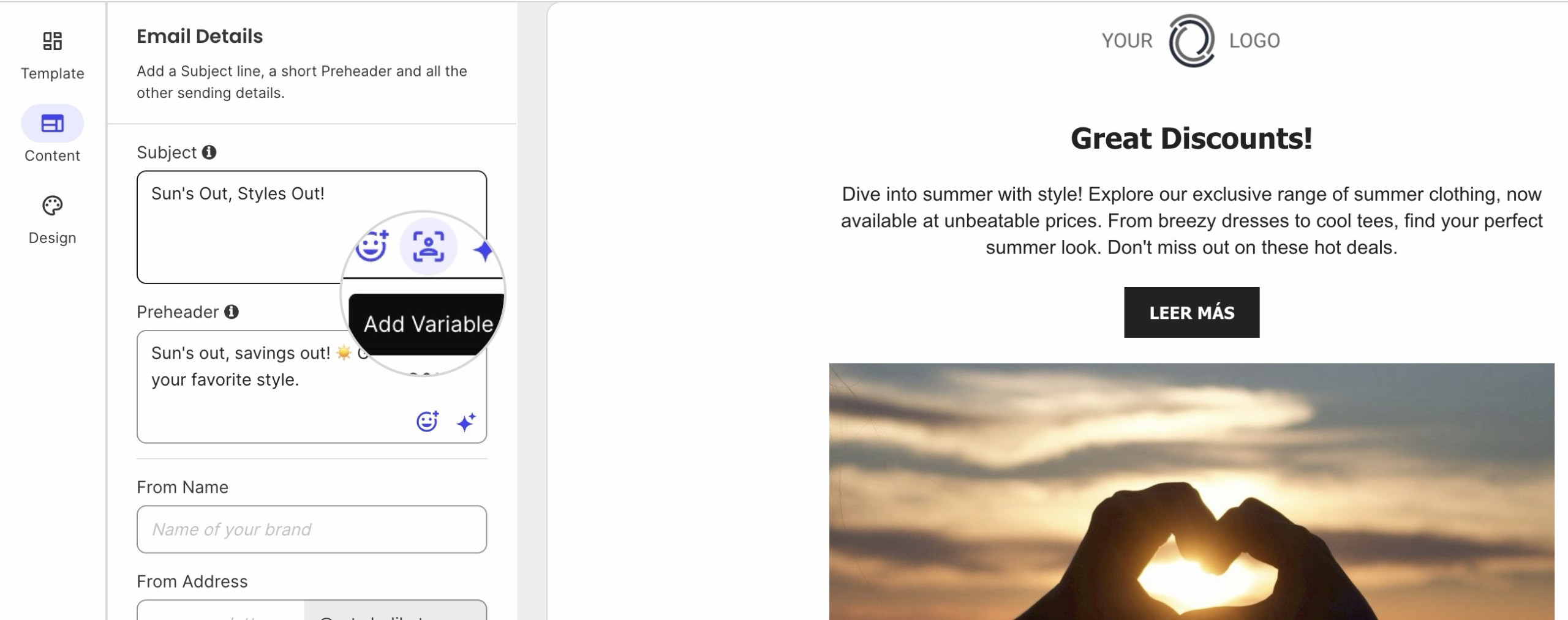 Add a name variable in the Subject of your email