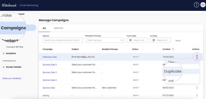 How to duplicate a campaign in SiteGround Email Marketing - SiteGround KB