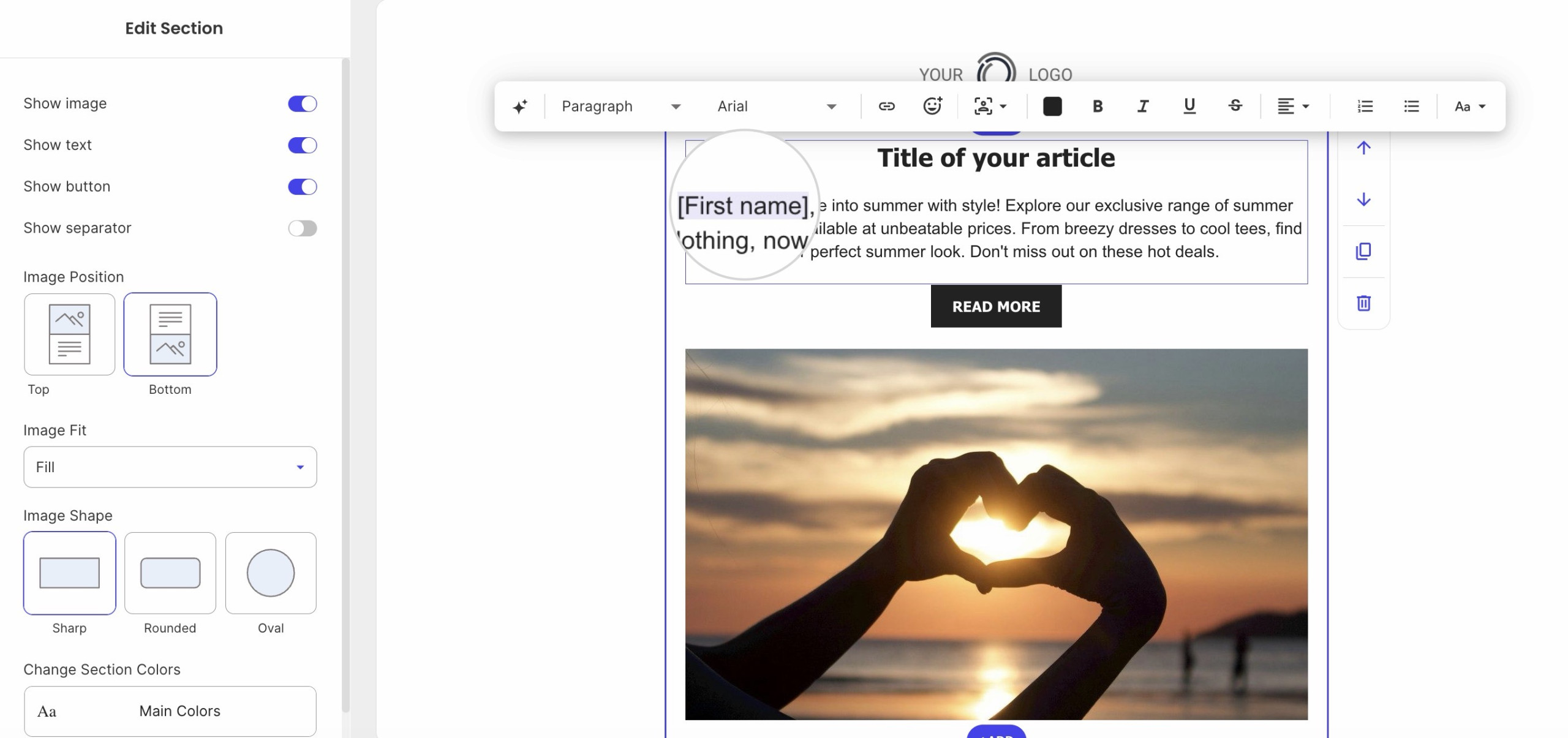 Selecting which variable you want to be added to your email body