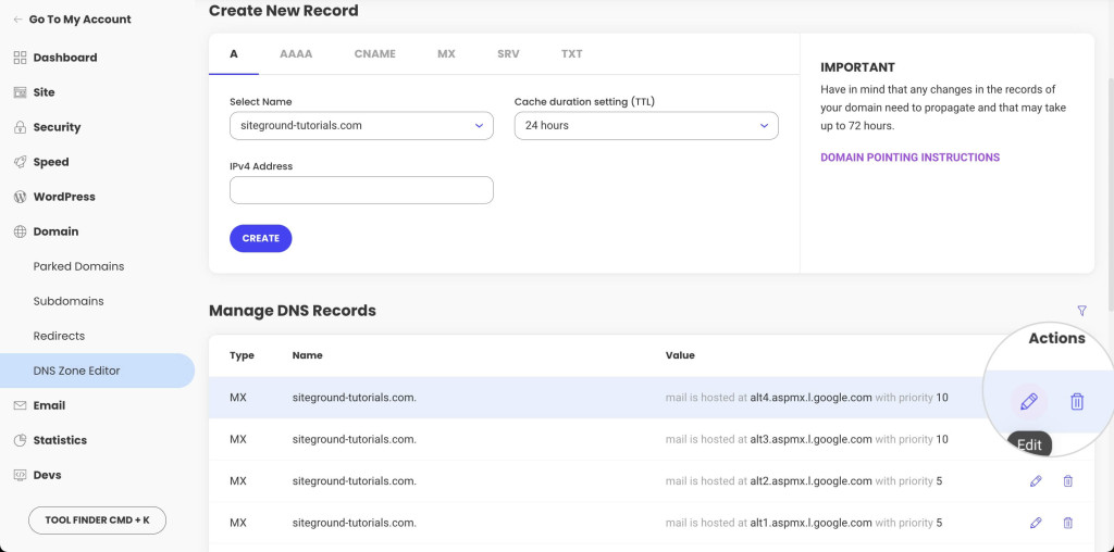How to manage your DNS records in Site Tools - SiteGround KB