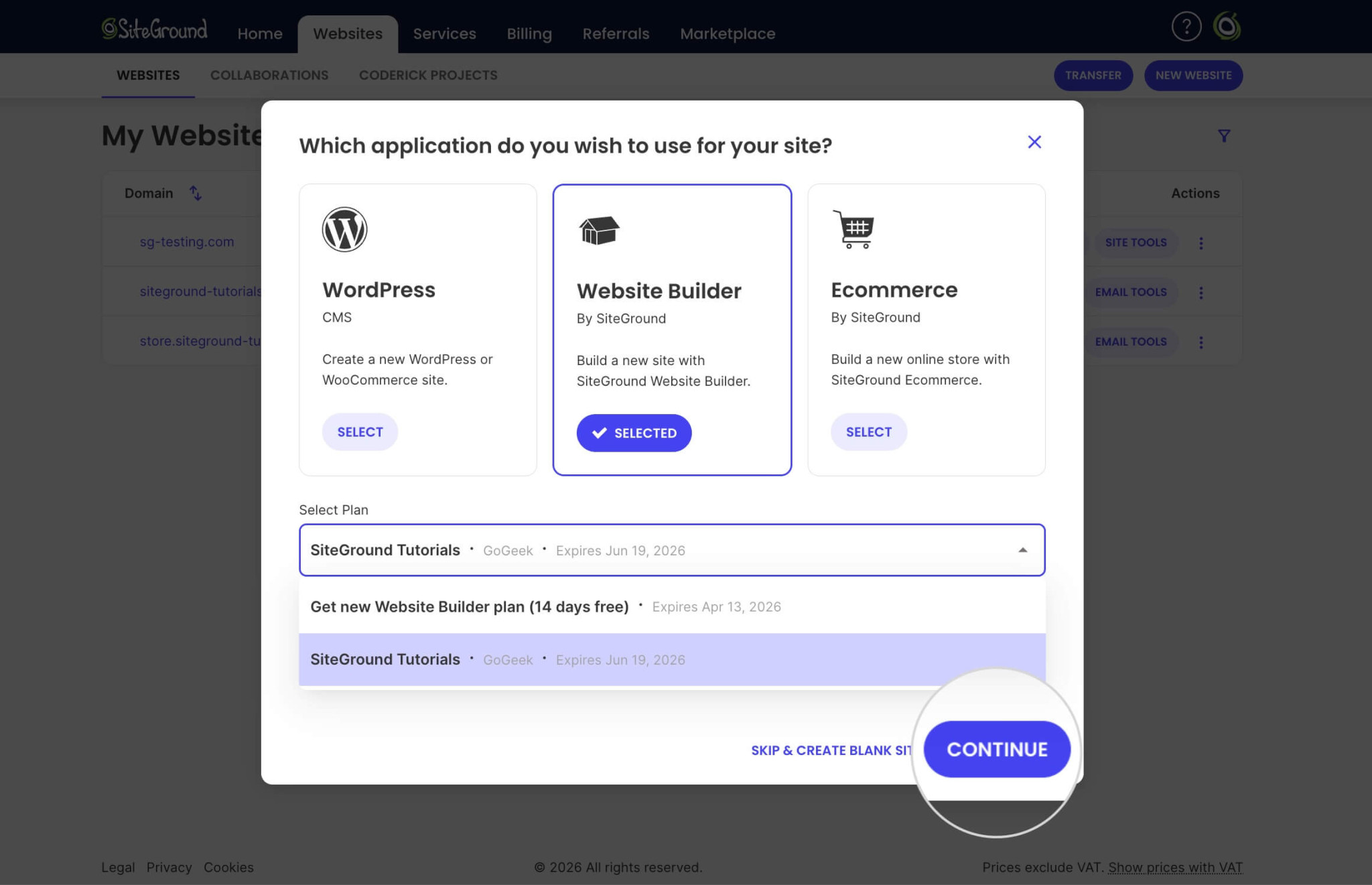 Website Select Functionality How to Activate and Access SiteGround Website Builder - SiteGround KB