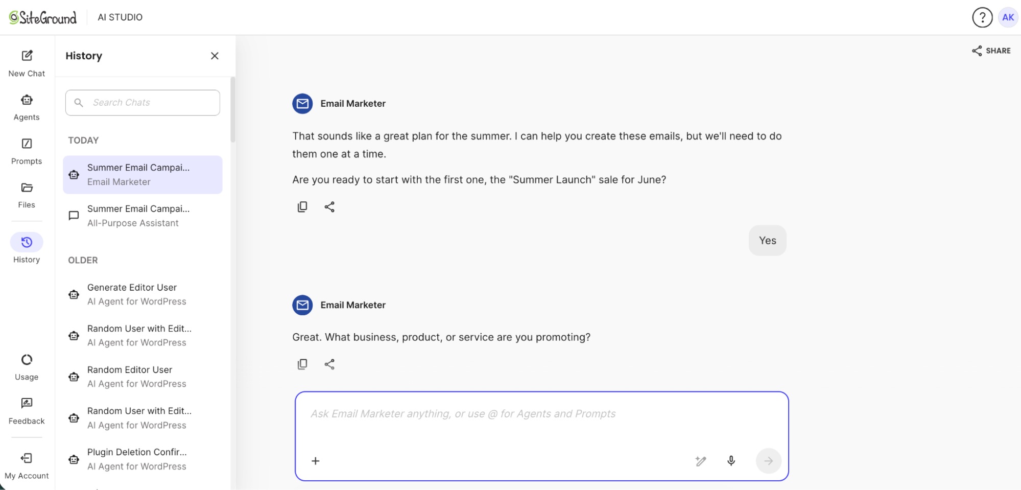 How to check token usage per chat in SiteGround AI Studio - SiteGround KB
