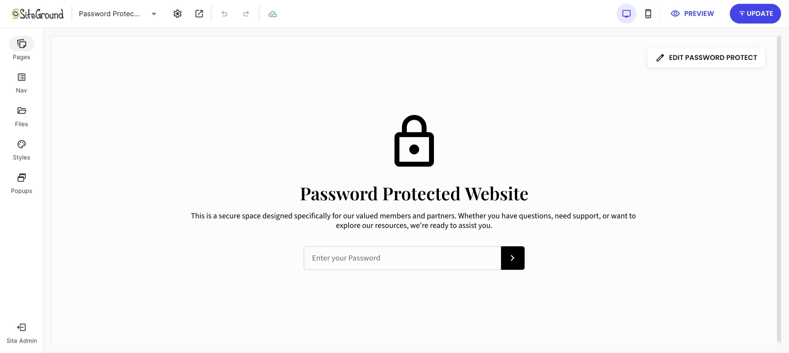 How to Password Protect Your Website in SiteGround Website Builder ...