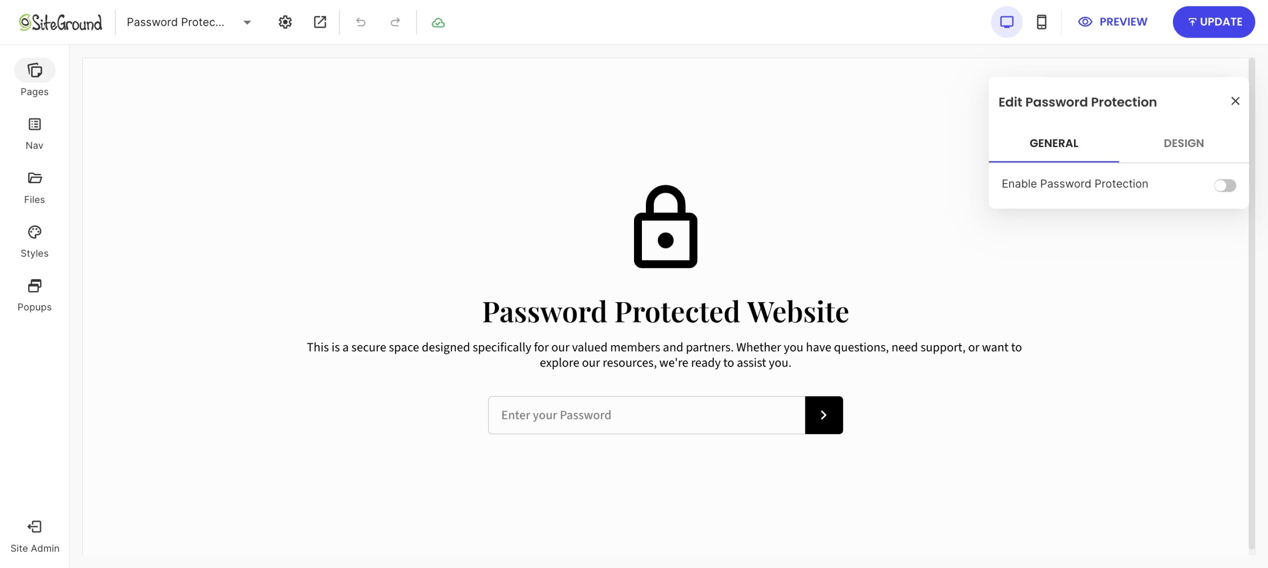 How to Password Protect Your Website in SiteGround Website Builder ...