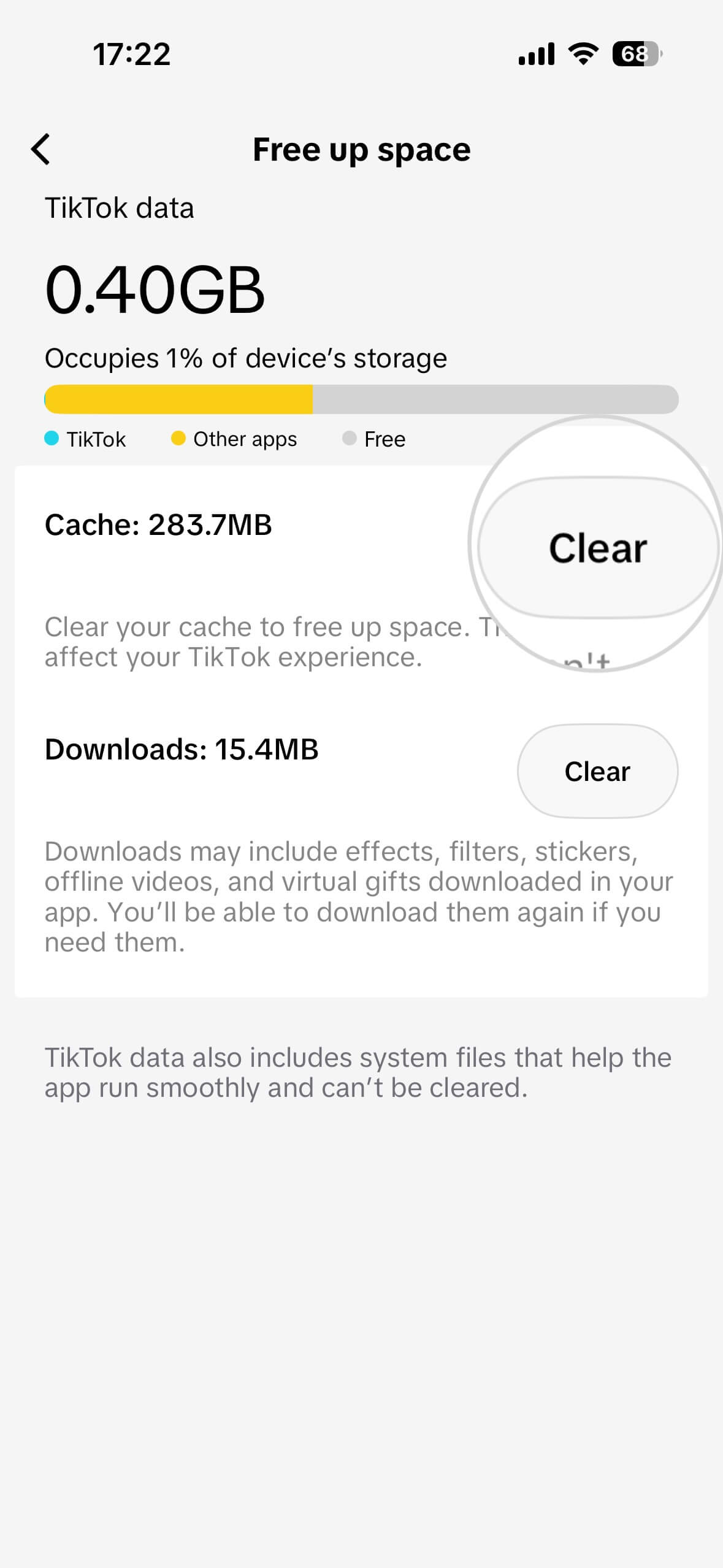 Optionen zum Löschen des Caches auf TikTok auf dem iPhone