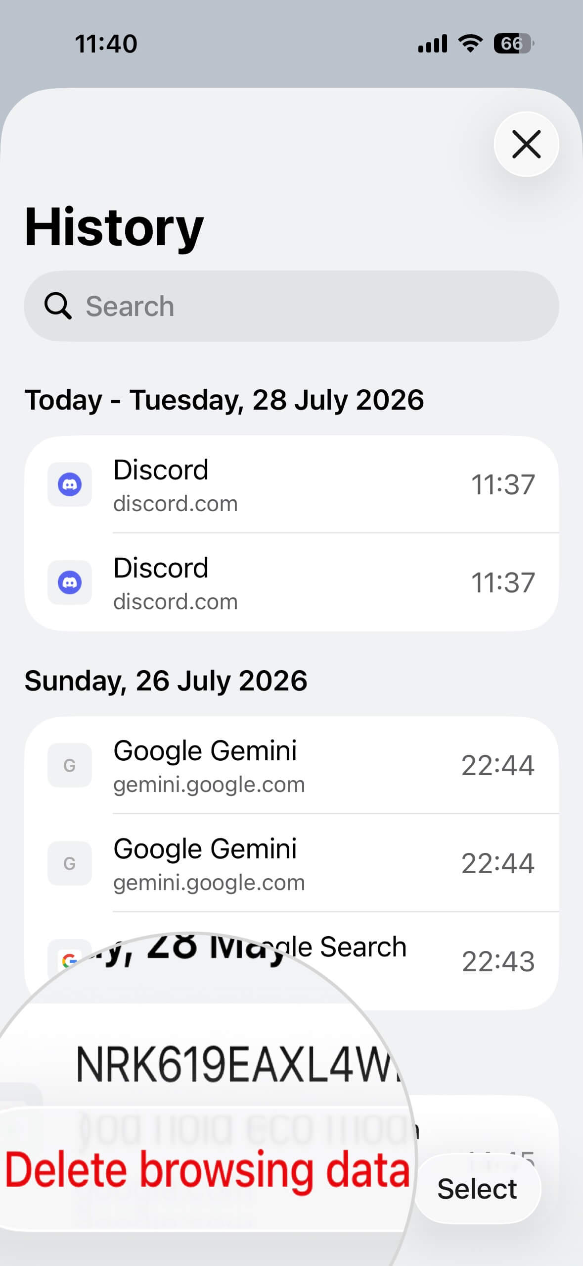 Verlaufseinstellungen in Chrome auf dem iPhone mit hervorgehobener Schaltfläche Browserdaten löschen