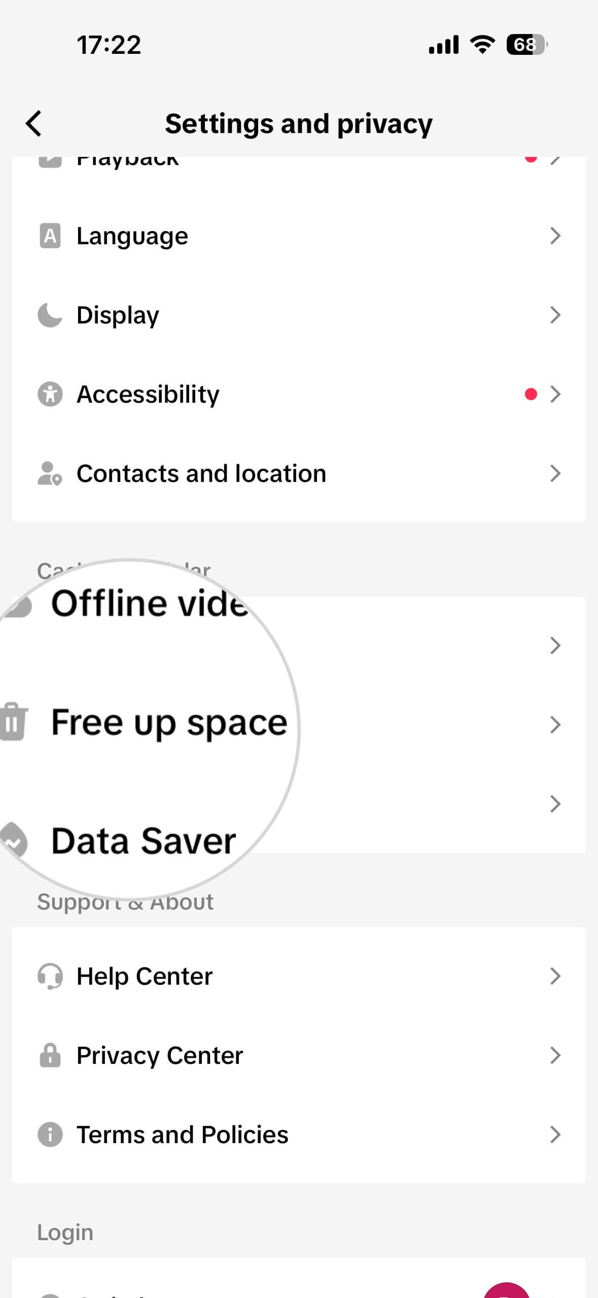 Einstellungen und Datenschutzoptionen für TikTok mit hervorgehobenem Speicherplatz freigeben