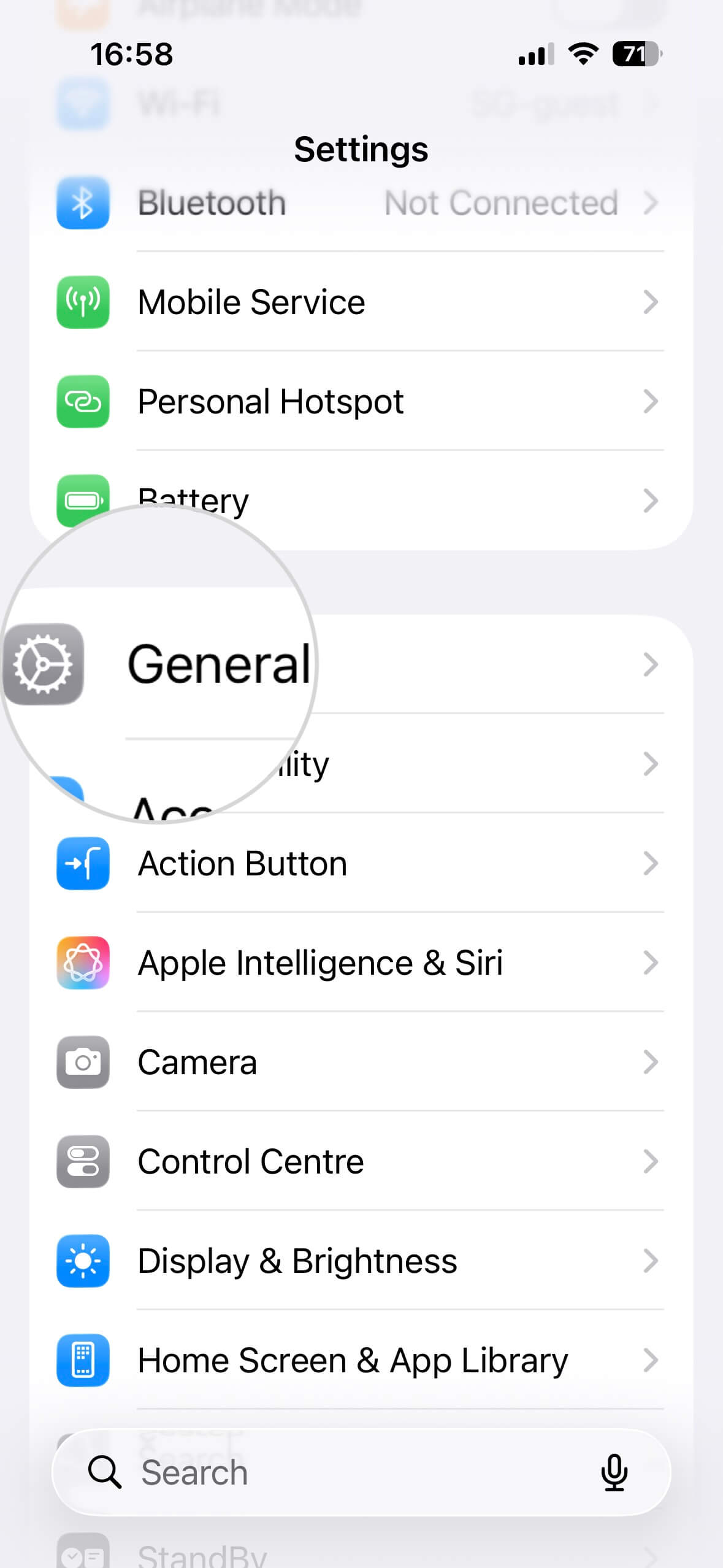 iPhone-Einstellungen mit einem hervorgehobenen Allgemein-Abschnitt