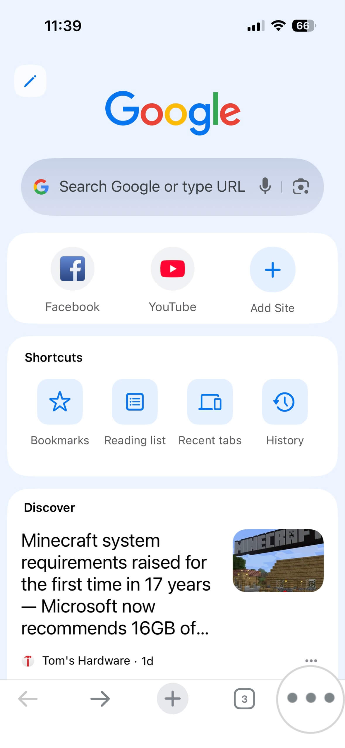 Drei-Punkte-Menü in Chrome auf dem iPhone
