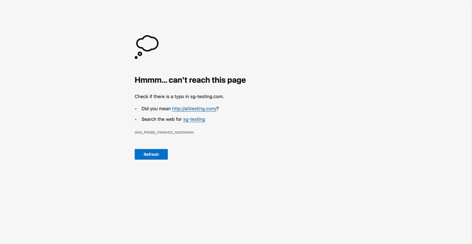Browser Edge che visualizza l'errore DNS_PROBE_FINISHED_NXDOMAIN