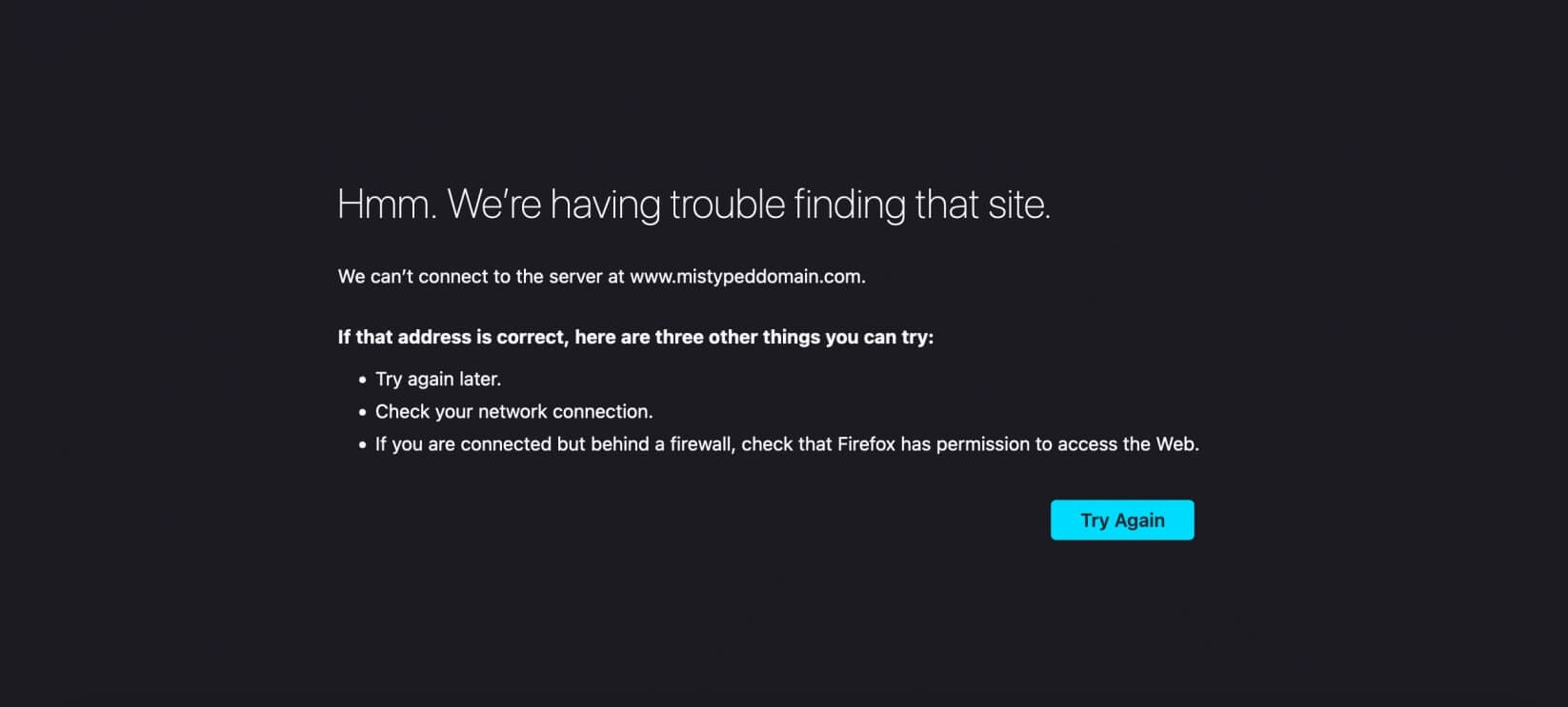 Firefox che visualizza l'errore dns_probe_finished_nxdomain
