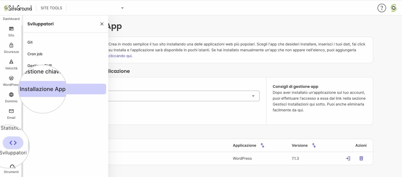 Sviluppatori > Installazione App