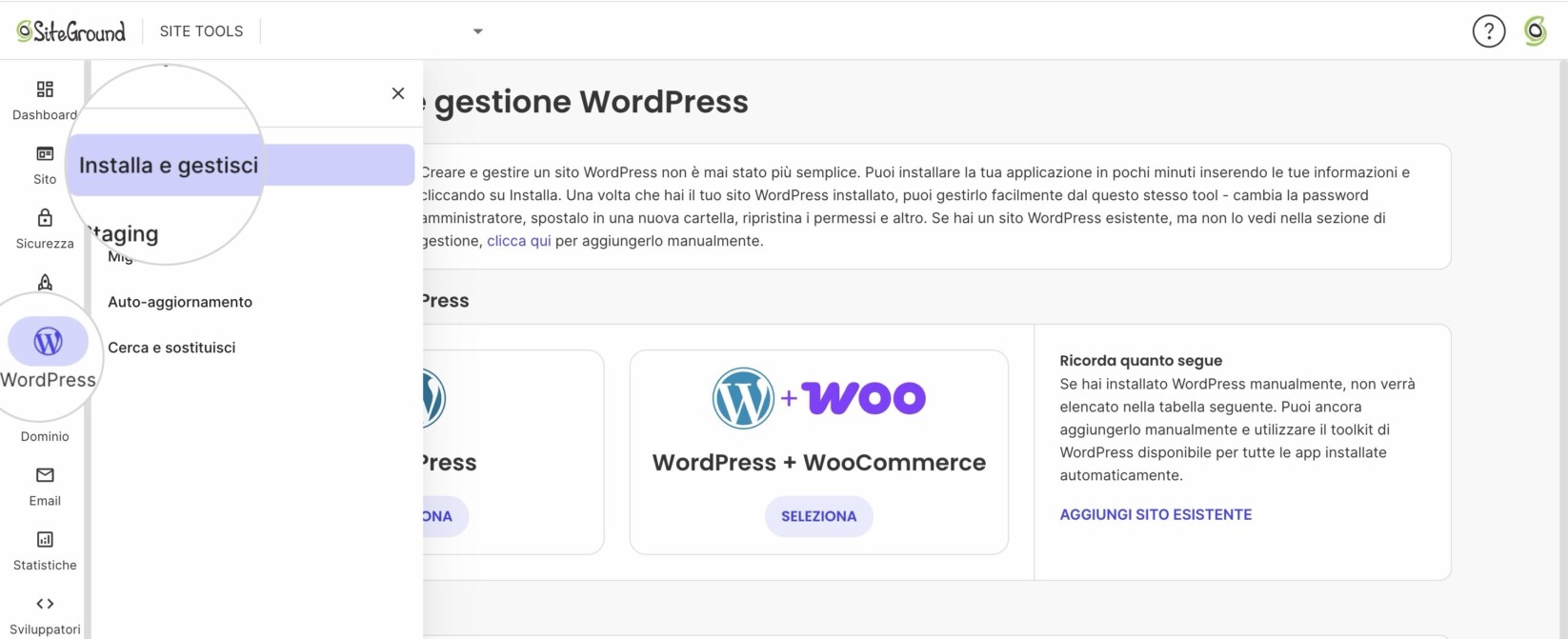 WordPress > Installa e gestisci