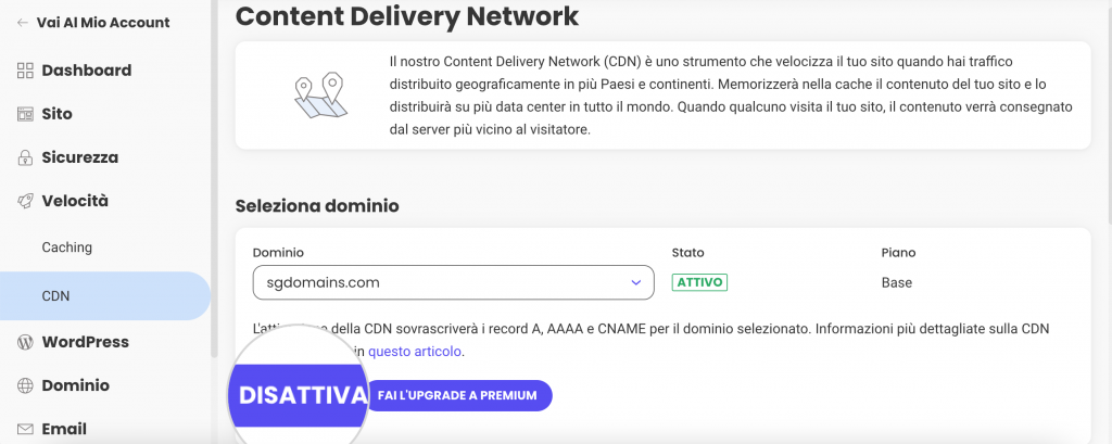 Disattiva CDN