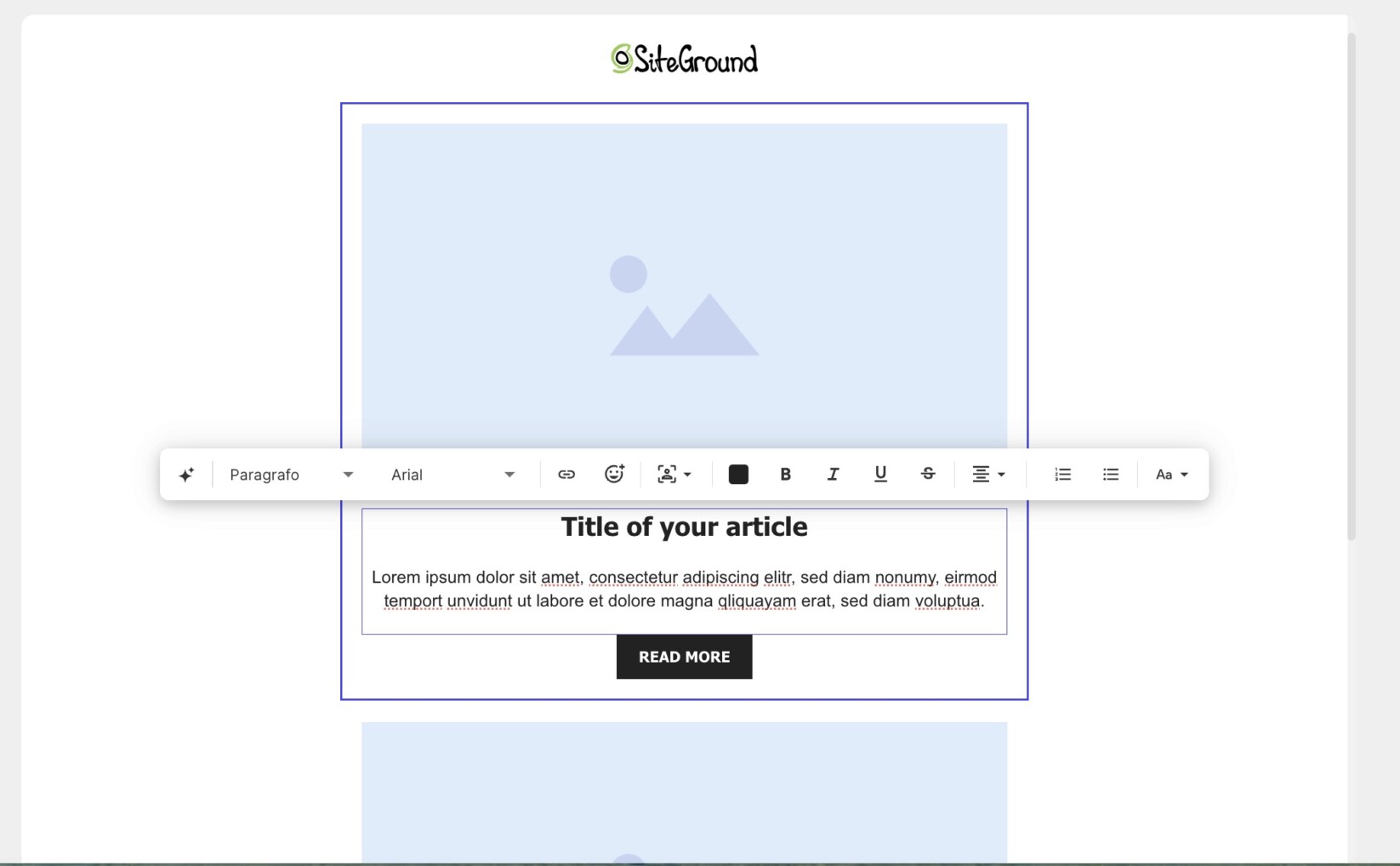 Screenshot mostra come modificare il testo di una sezione