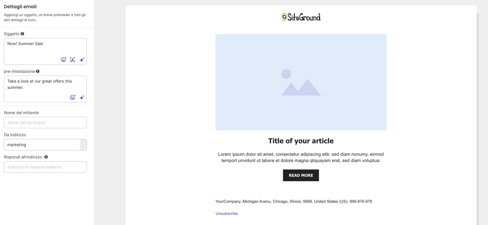 Screenshot mostrando come selezionare un layout per la tua sezione