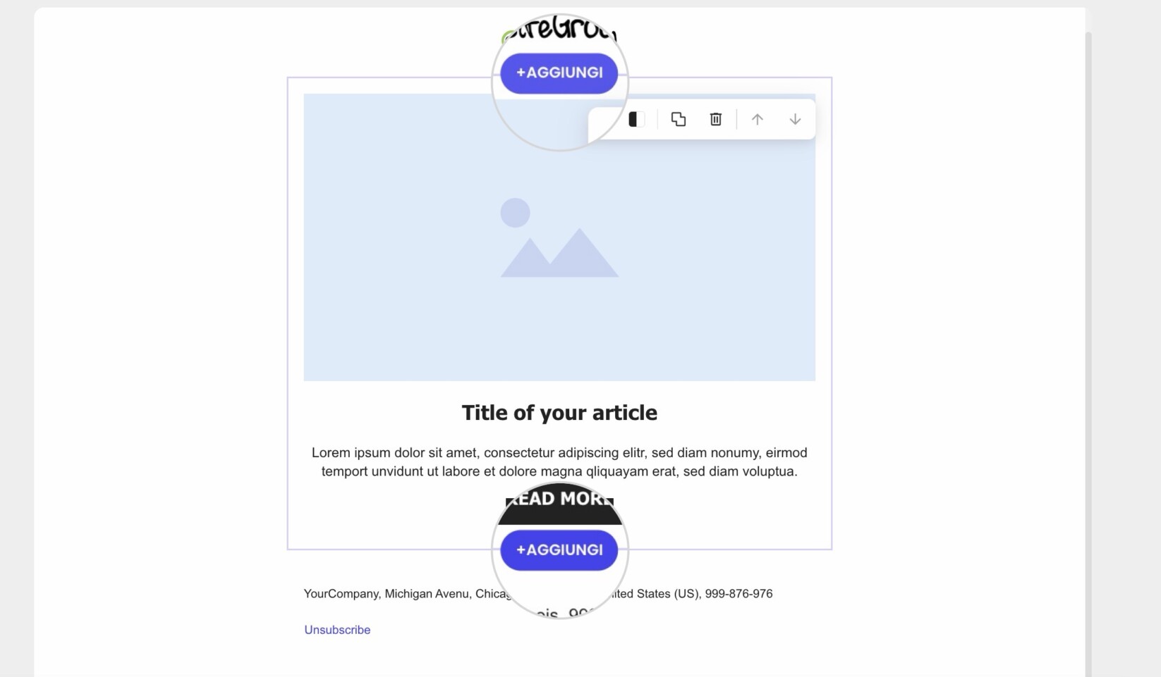 Screenshot mostra come aggiungere una nuova sezione con il pulsante Aggiungi