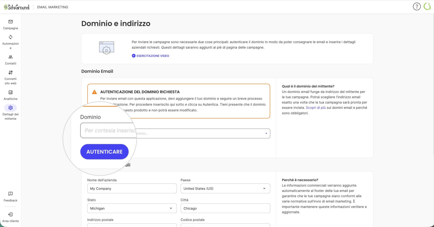 Come inviare un dominio mittente in SiteGround Email Marketing