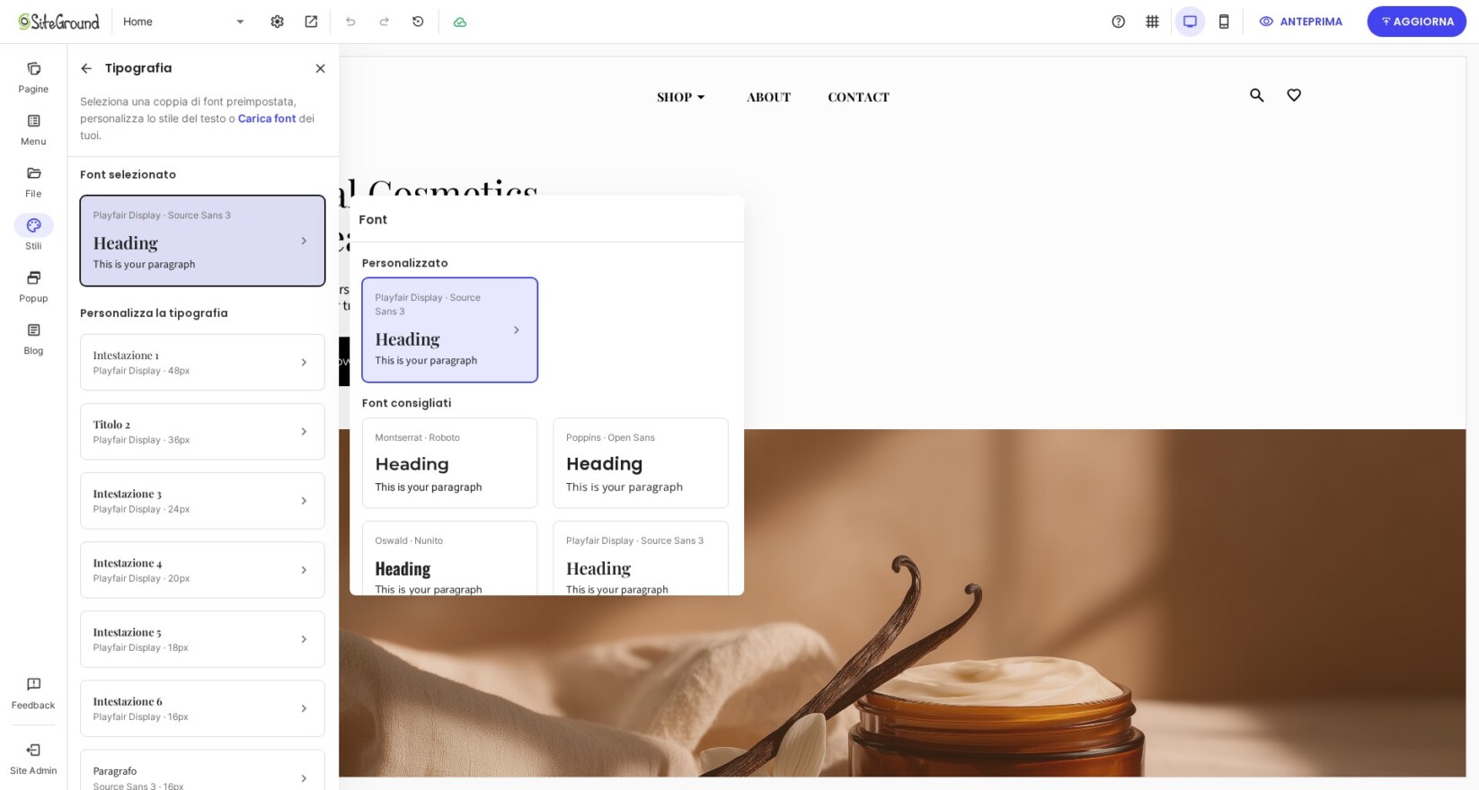 Modelli di combinazioni di font in Website Builder