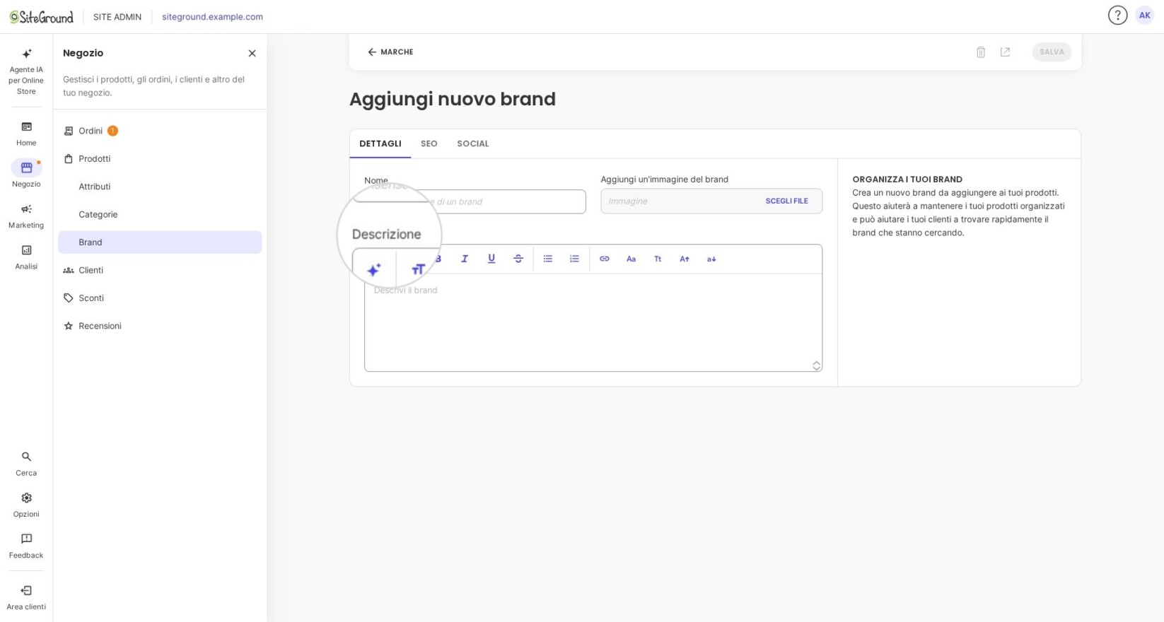 Descrizione del marchio in un editor di marchi