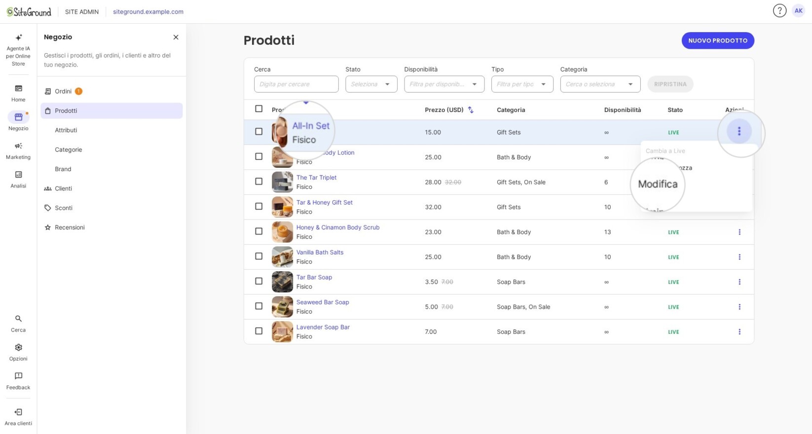 Accesso a un editor di prodotti per aggiungere un nuovo marchio