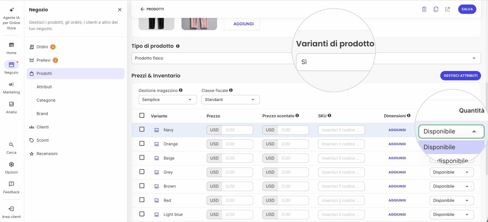 Gestione stock per variazioni di prodotto