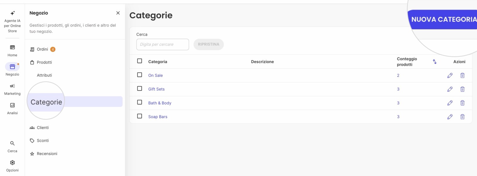 Pulsante Nuova Categoria nella sezione Categorie in SiteGround Ecommerce