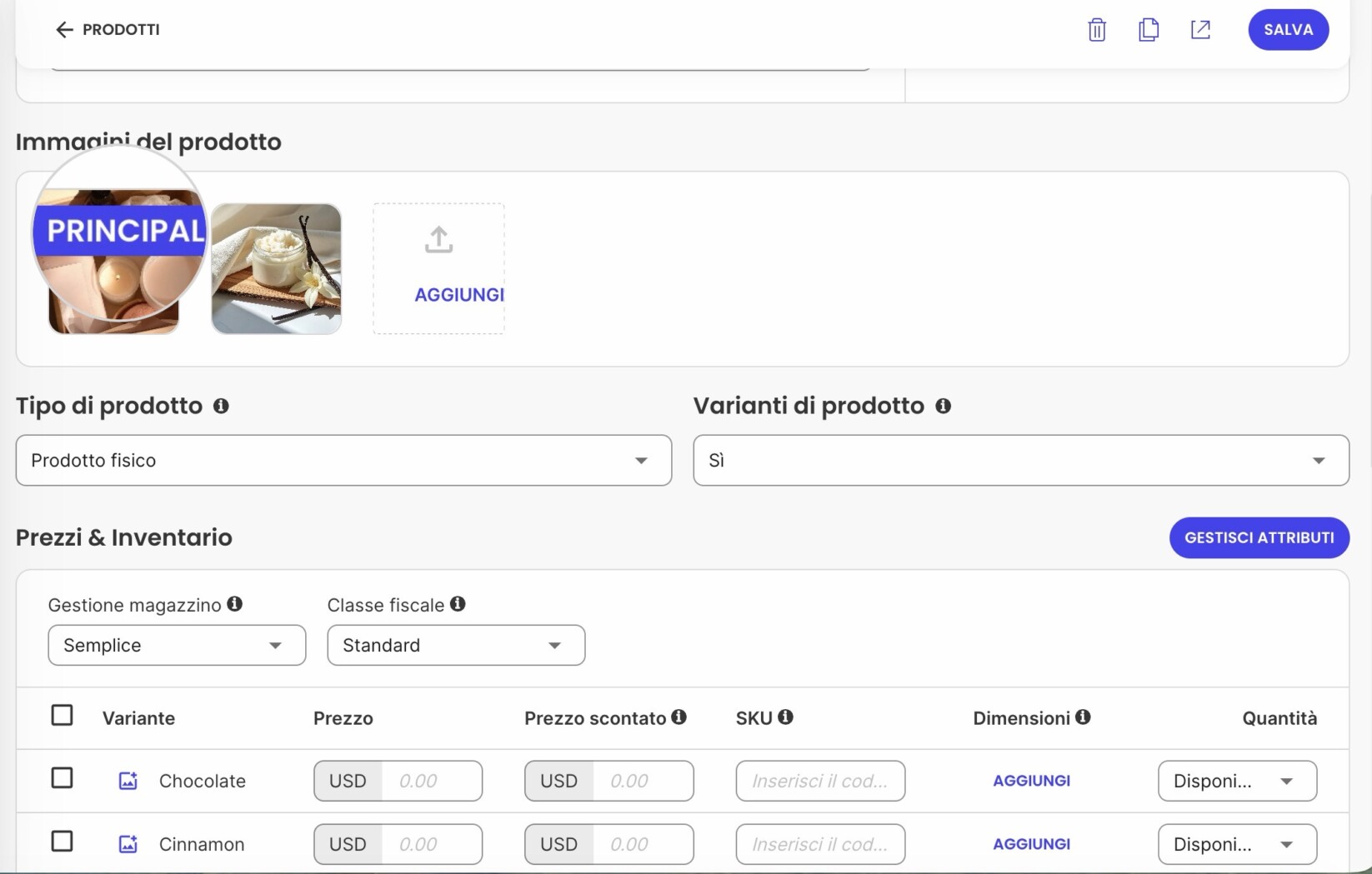 Cambiamento dell'ordine per selezionare l'immagine principale del prodotto