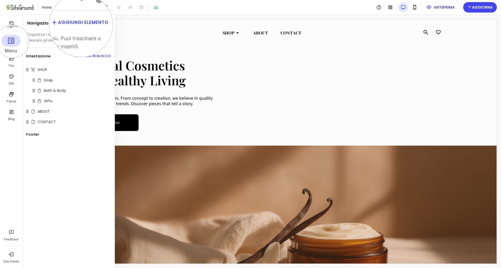 aggiungere un articolo del blog al menu di navigazione