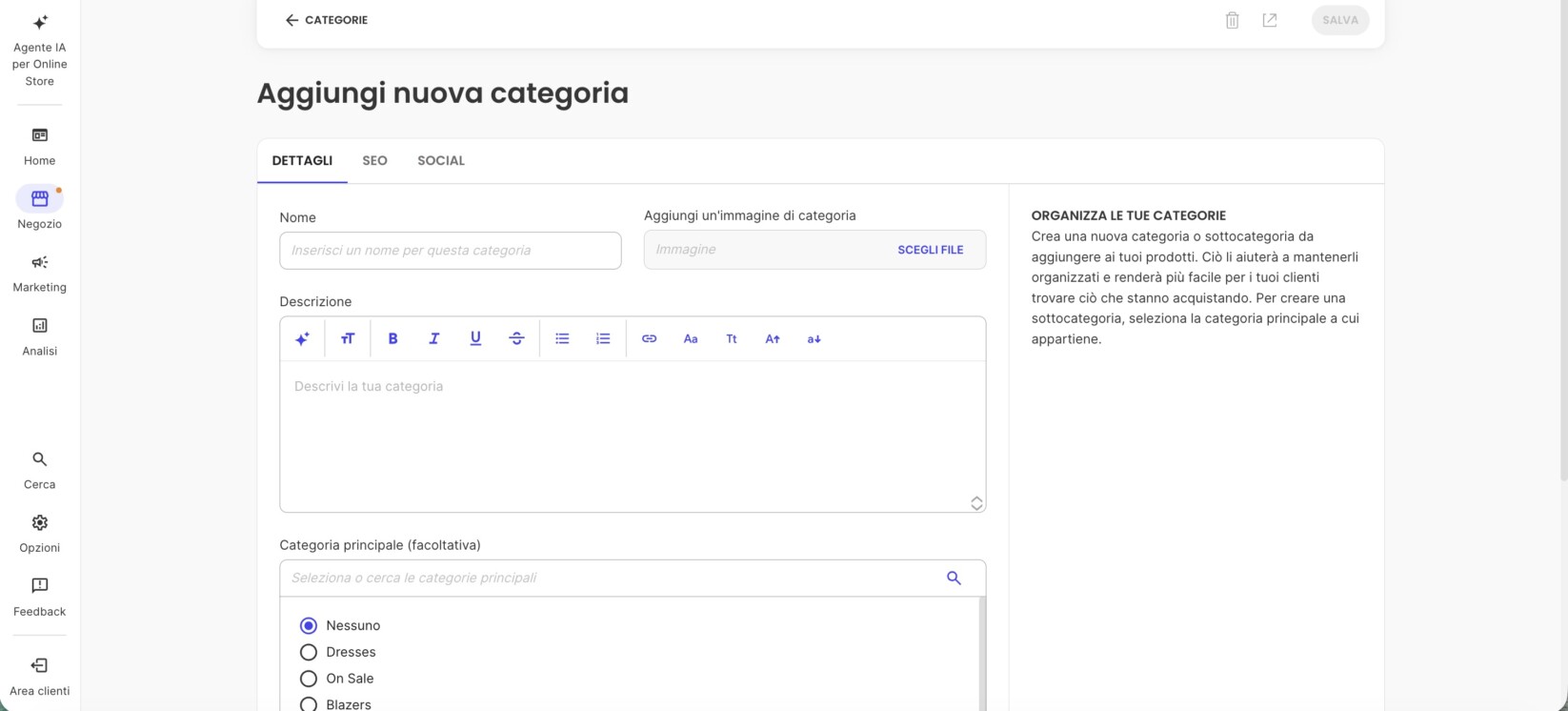 Si aprirà la pagina corrispondente e potrai iniziare ad aggiungere i dettagli immediatamente