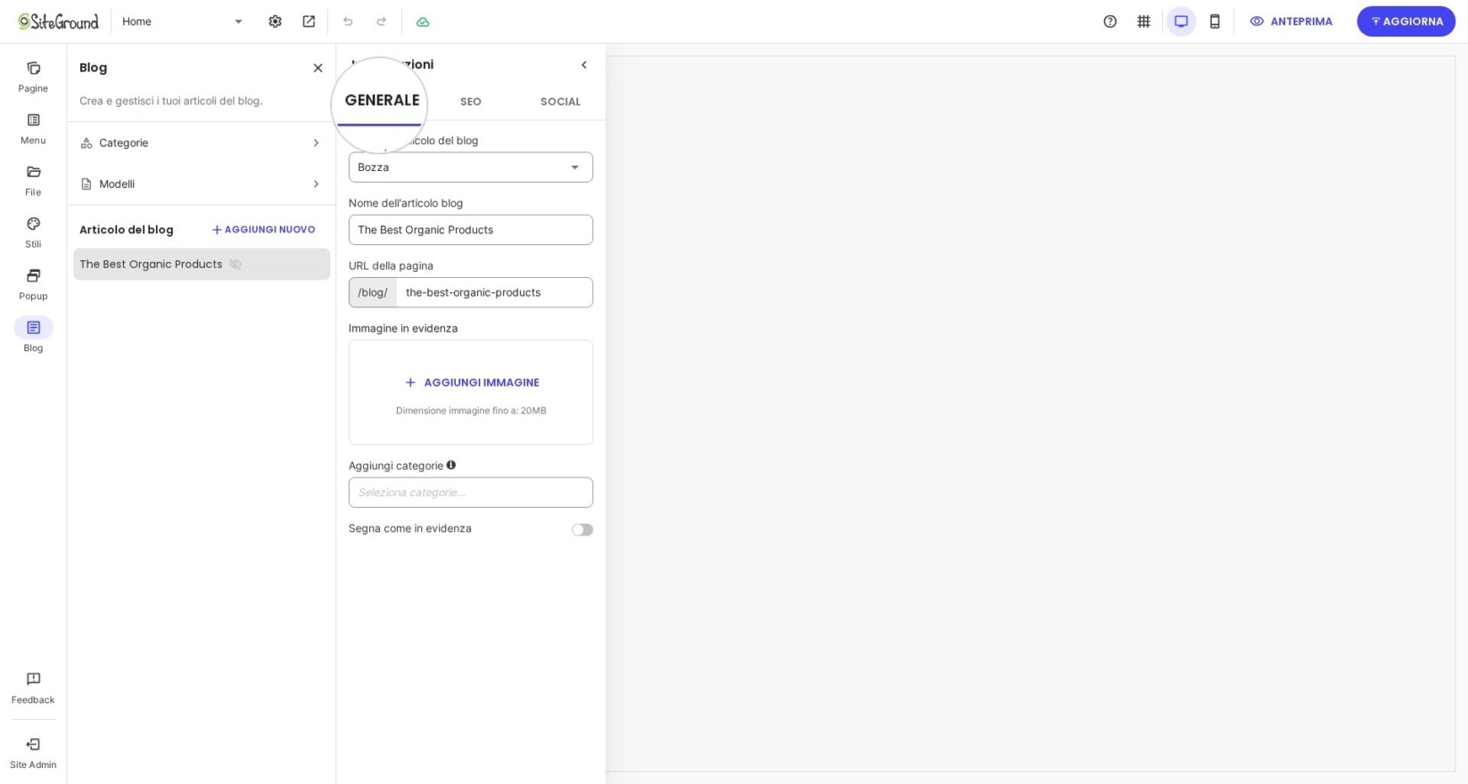 Configurare le impostazioni GENERALI
