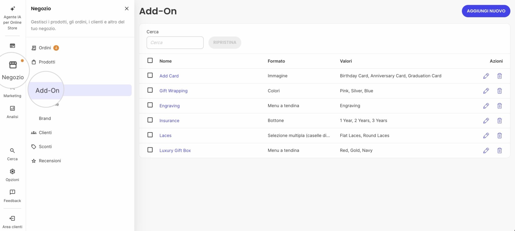 visualizzare l'anteprima dei modelli di add-on esistenti