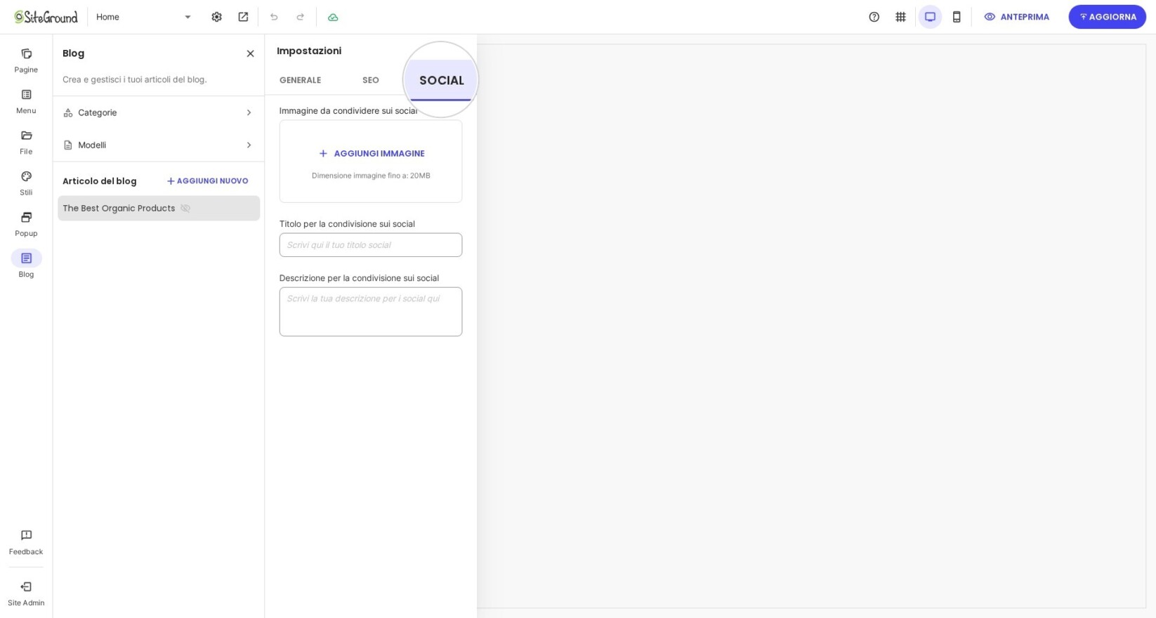 Applicare le impostazioni SOCIAL