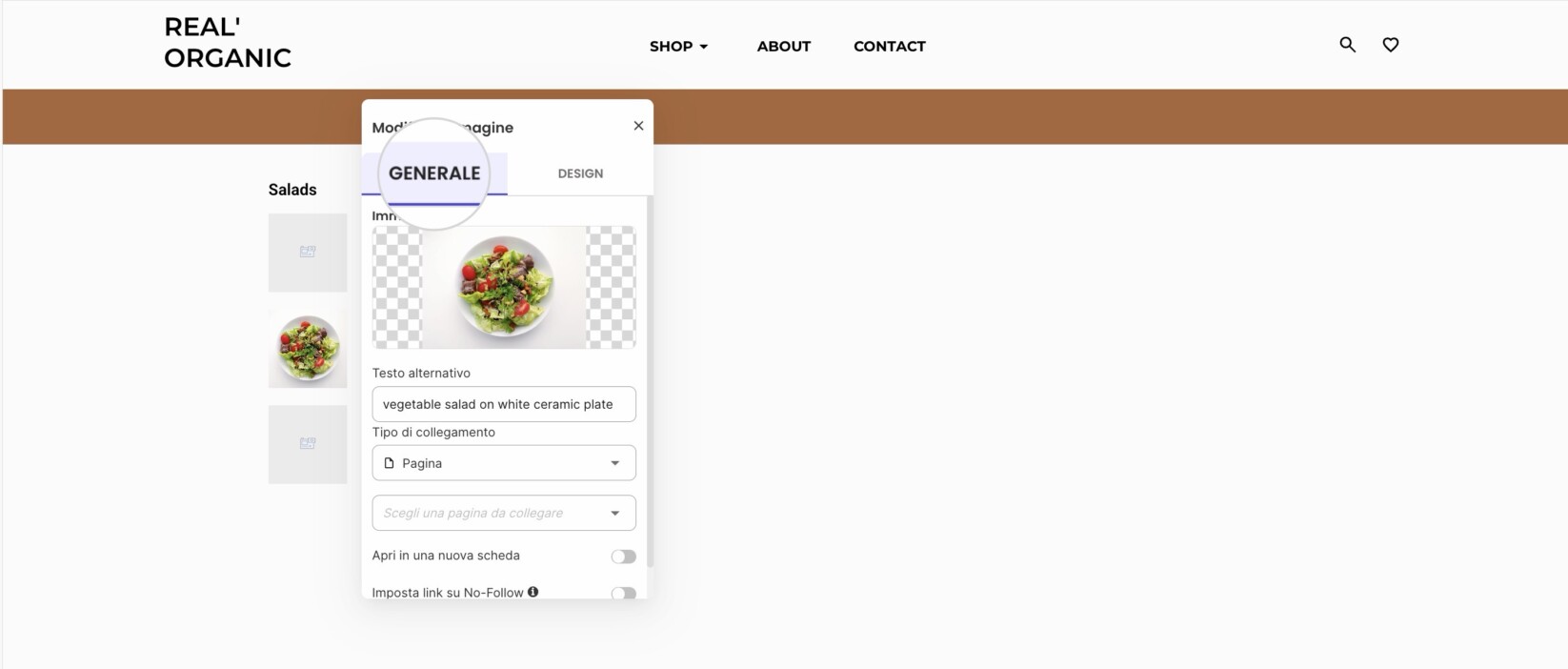 Dal menu Modifica immagine, seleziona le impostazioni da Generale.