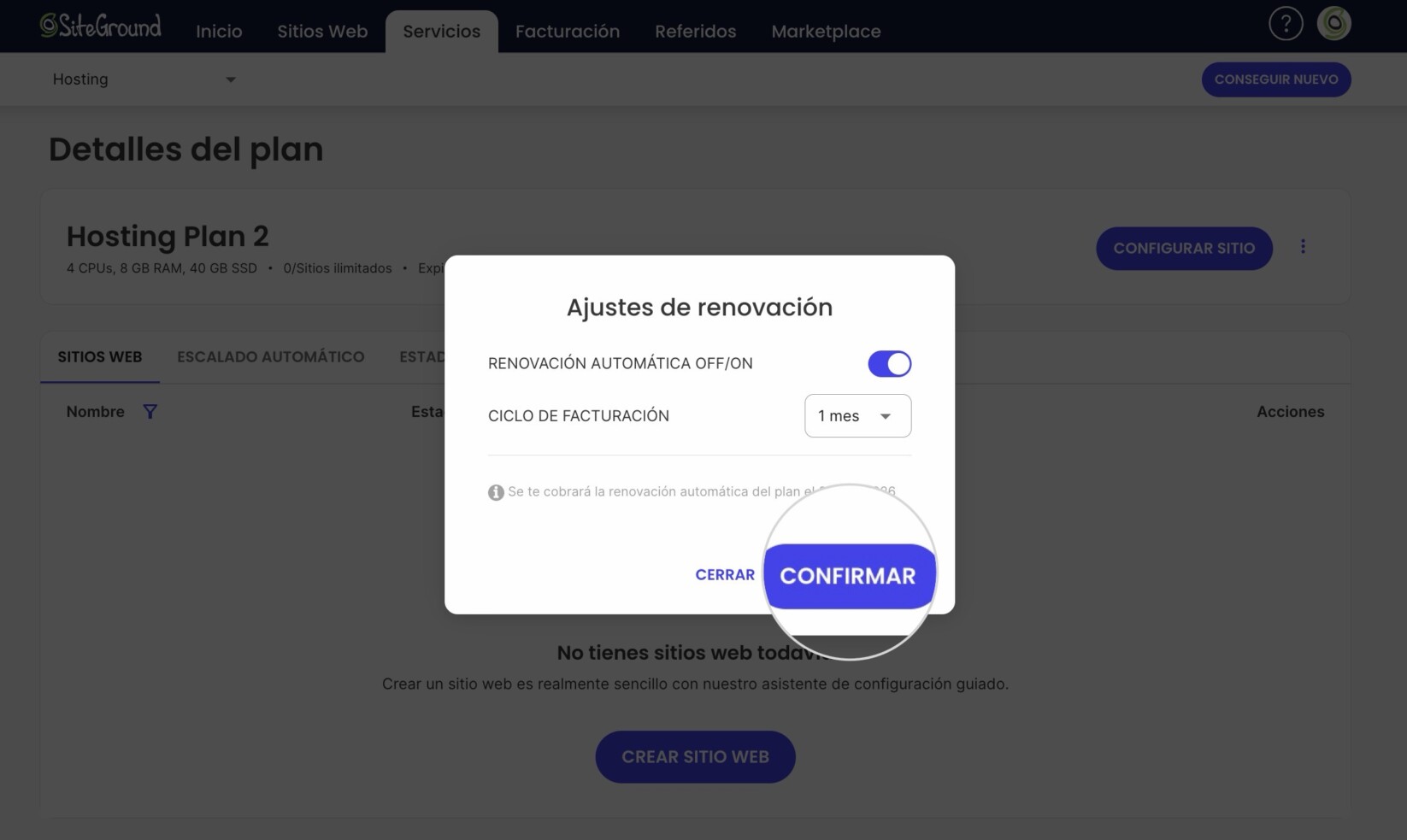 Configurar la renovación automática