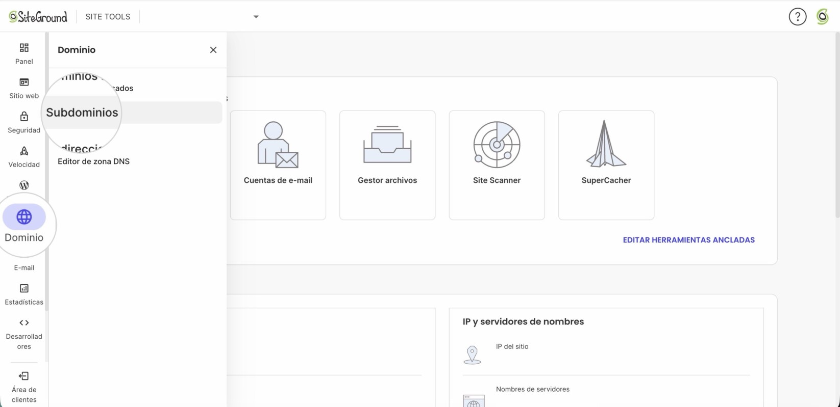 Crear un subdominio