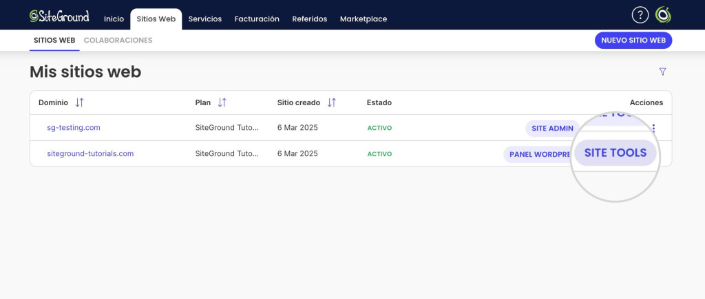 Sito Tools ¿Cómo accedo a Site Tools? - BC de SiteGround