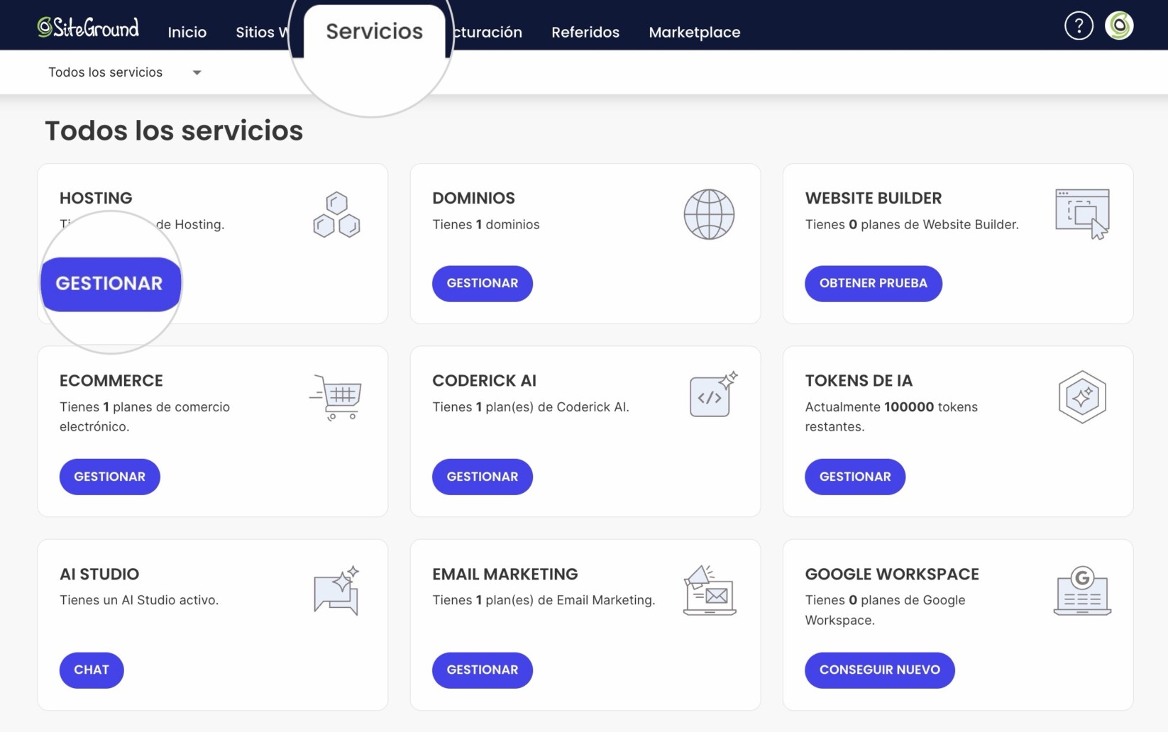 Servicios hosting SiteGround