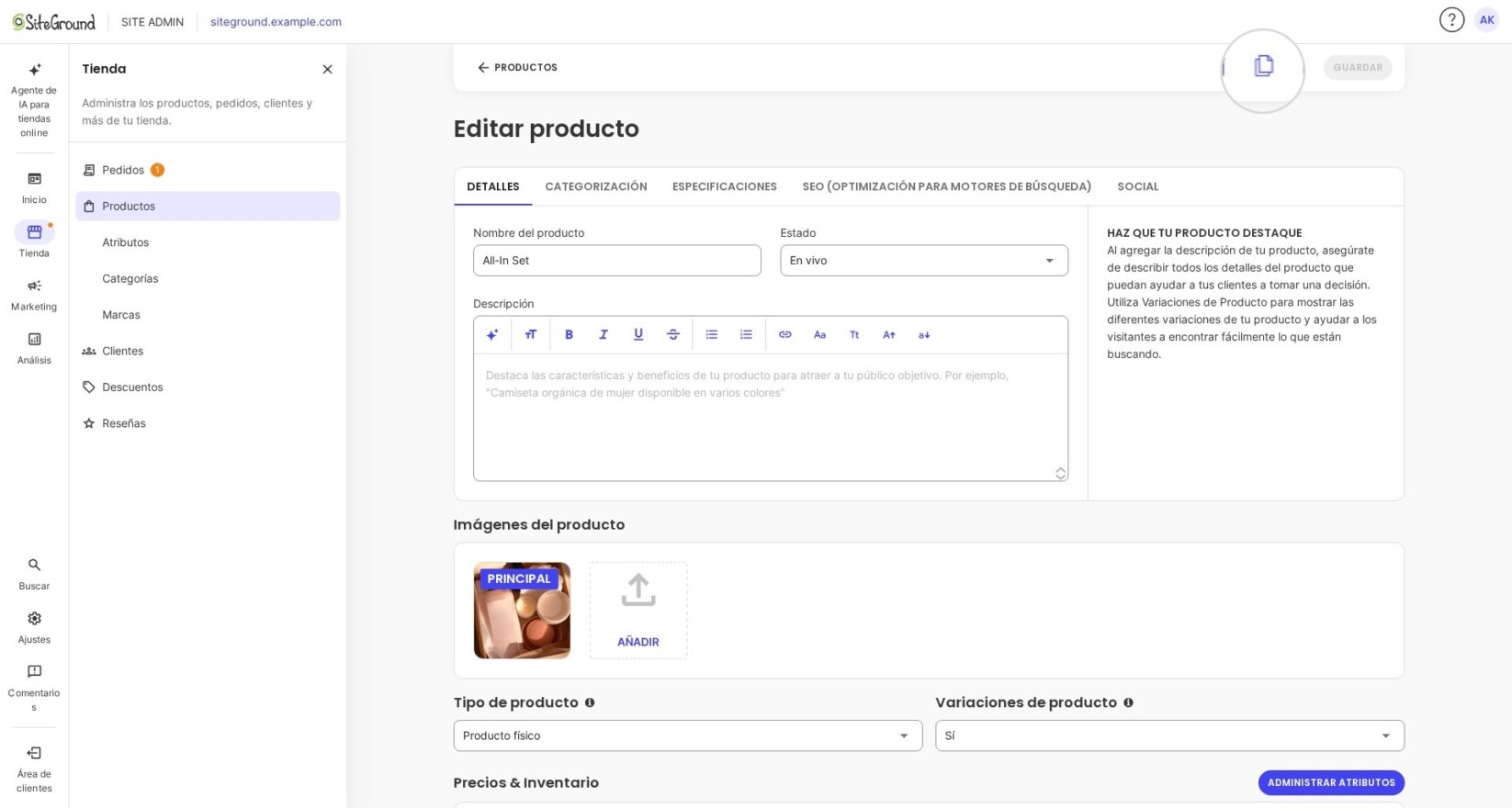 Duplicando un producto en SiteGround Ecommerce