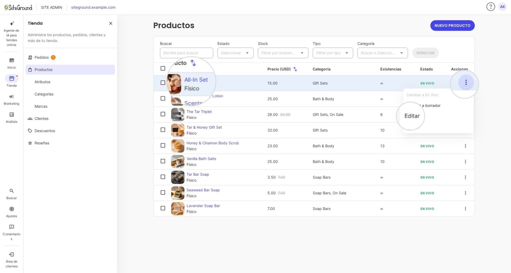 Accediendo a un editor de producto para añadir una nueva marca