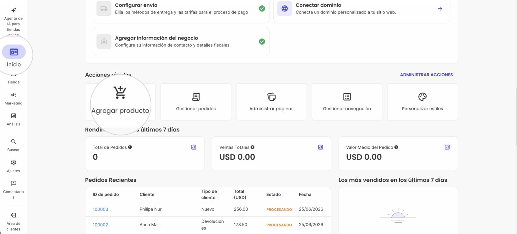 Ventana emergente para seleccionar publicar un nuevo producto