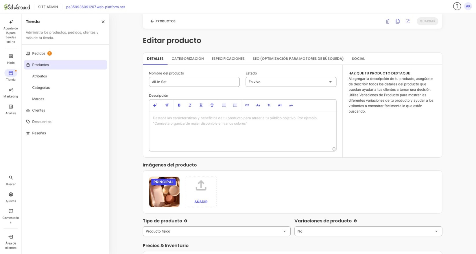 Guardando cambios en un producto existente