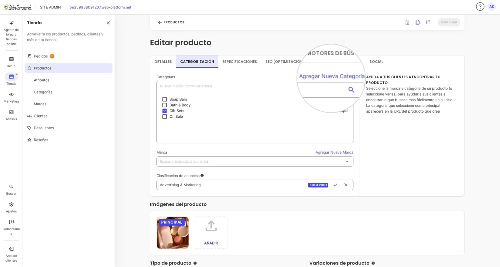 Añadiendo nueva categoría en SiteGround Ecommerce