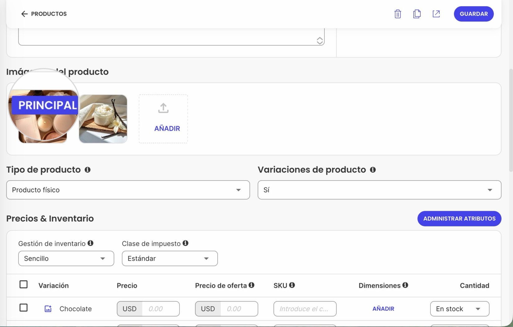 Cambiando el orden para seleccionar la imagen principal del producto