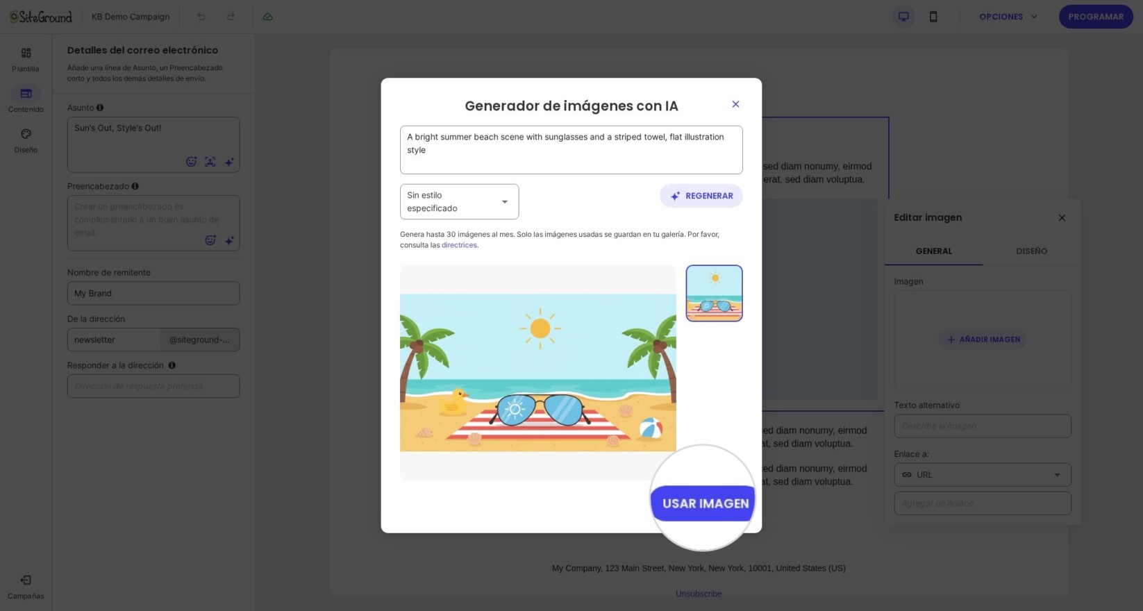 Captura de pantalla que muestra imágenes generadas por IA en la sección de resultados del Generador de Imágenes con IA de SiteGround, con miniaturas en formato de cuadrícula.