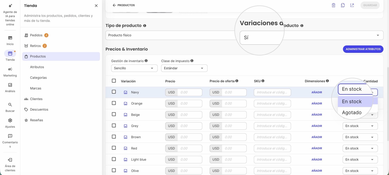 Variaciones de producto