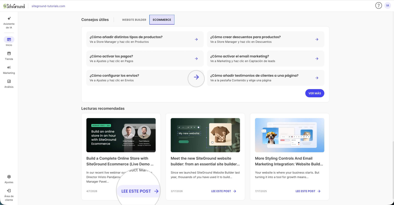 Consejos y Lecturas Recomendadas en una página de Inicio de un Ecommerce Site Admin